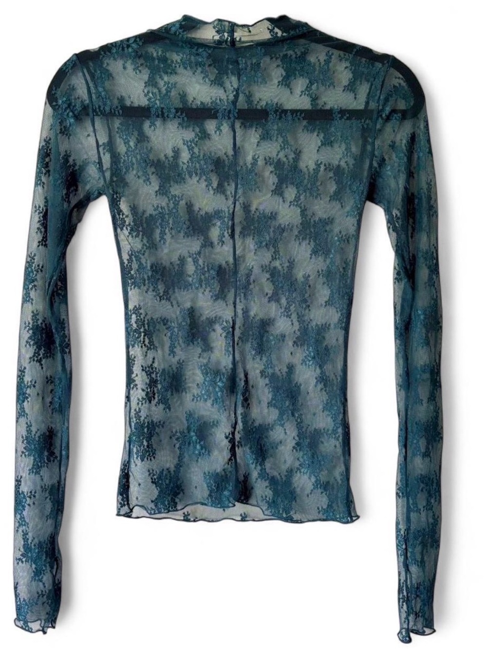 Intimately Free People Teal Sheer Mesh Lace Long-Sleeve Top Floral XS stretchy